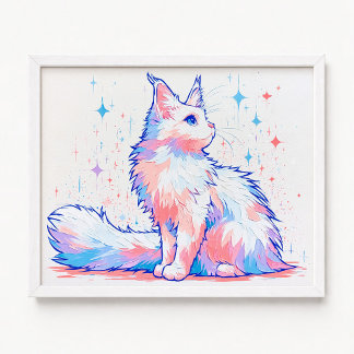 Poster Peinture à l'huile impasto de chat Maine Coon lava