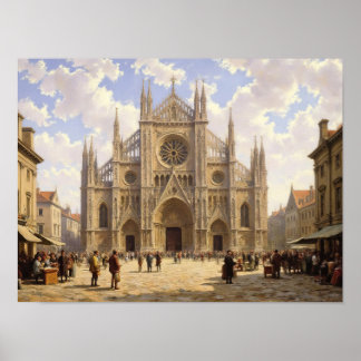 Poster Peinture à l'huile impressionniste de la place de