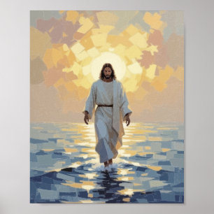 Poster Peinture à l'huile Jésus marchant sur l'eau – Mer 