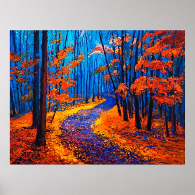 Poster peinture à l'huile montrant la belle forêt d'autom (Devant)
