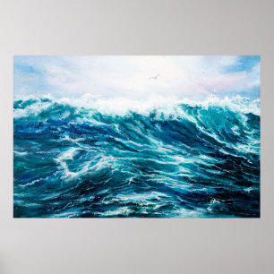 Poster peinture à l'huile montrant les vagues de l'océan 
