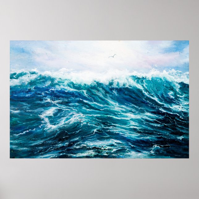 Poster peinture à l'huile montrant les vagues de l'océan  (Devant)