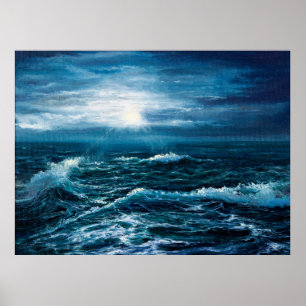 Poster peinture à l'huile montrant les vagues de l'océan 