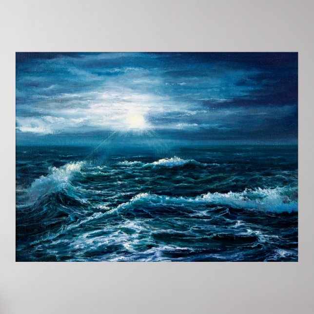 Poster peinture à l'huile montrant les vagues de l'océan  (Devant)