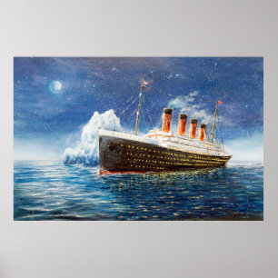 Poster peinture à l'huile sur Titanic et iceberg dans l'o