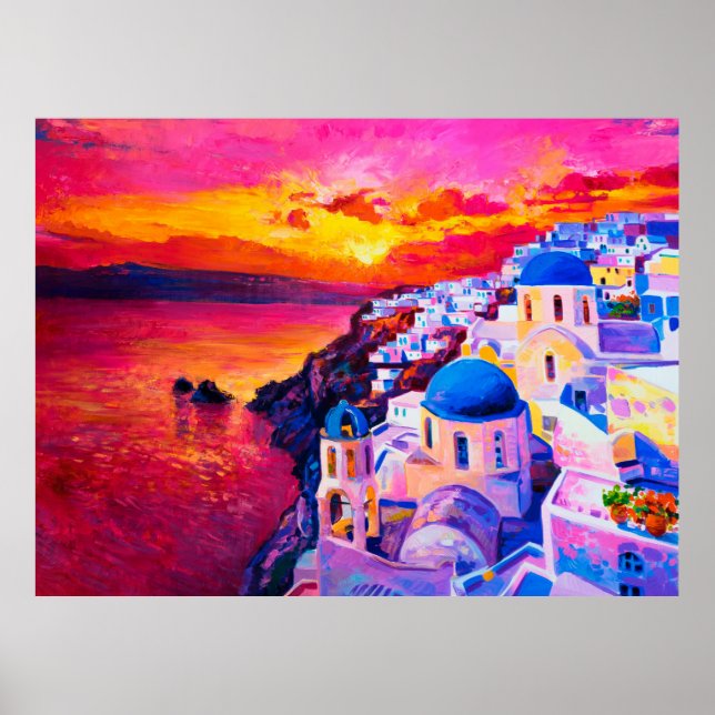 Poster peinture à l'huile sur toile. Coucher de soleil su (Devant)