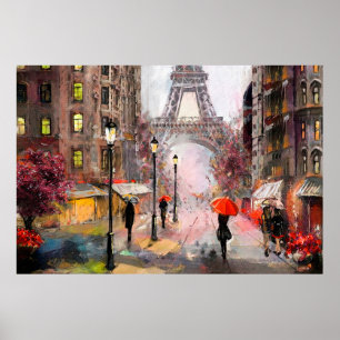 Poster peinture à l'huile sur toile, vue rue de Paris. Ar
