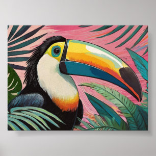 Poster Peinture à l'huile Toucan Peinture murale rose
