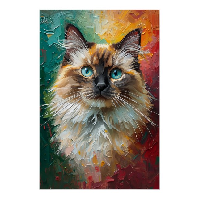 Poster Peinture à l'huile vibrante pour chat Ragdoll arti (Devant)