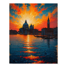 Peinture à l'huile vintage du coucher de soleil à