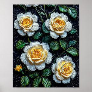 Poster Peinture à points de roses blanches élégantes Art 