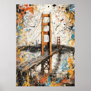 Poster Peinture Abstraite au Goutte de San Francisco Gold
