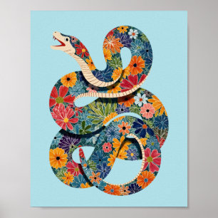 Poster Peinture Abstraite colorée de serpent floral