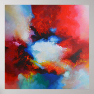 Poster Peinture Abstraite contemporaine Rouge Jaune Bleu