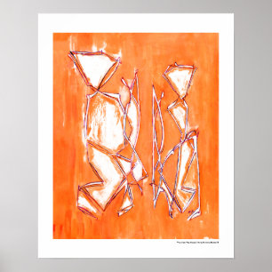 Poster Peinture Abstraite de Couple Pop Orange Vibrant