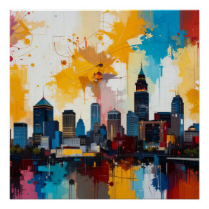 Poster Peinture abstraite de la skyline d'Atlanta, Géorgi