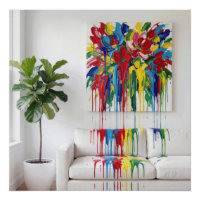 Peinture abstraite dégoulinant sur un canapé blanc