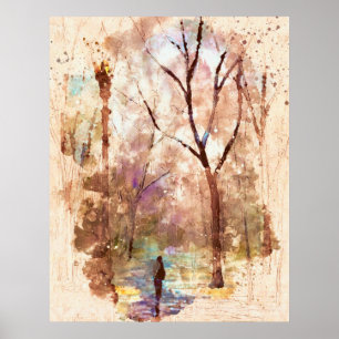 Poster Peinture Abstraite des aquarelles forestières