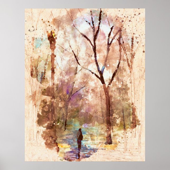 Poster Peinture Abstraite des aquarelles forestières (Devant)