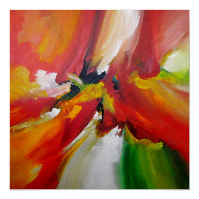 Poster Peinture Abstraite d'expressionnisme jaune rouge (Devant)