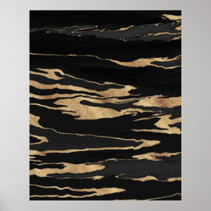 Poster Peinture Abstraite en marbre noir or