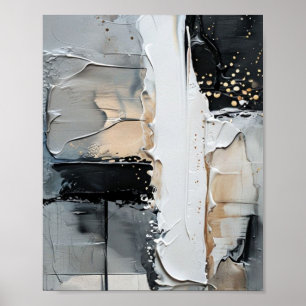 Poster Peinture Abstraite en noir, blanc et or