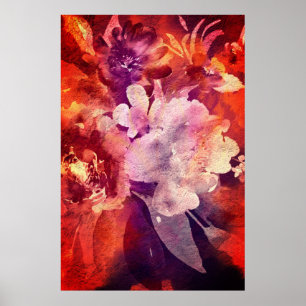 Poster Peinture Abstraite florale bordeaux artistique