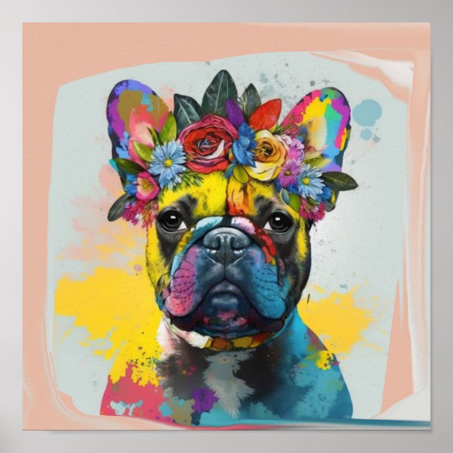 Poster Peinture Abstraite florale de Bulldog (Devant)