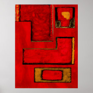 Poster Peinture Abstraite Géométrique Rouge Noir Detachée