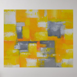 Poster peinture abstraite moderne grise jaune blanc