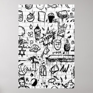 POSTER PEINTURE ABSTRAITE NOIRE ET BLANCHE