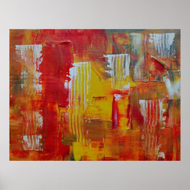 Poster Peinture abstraite rouge et jaune (Devant)