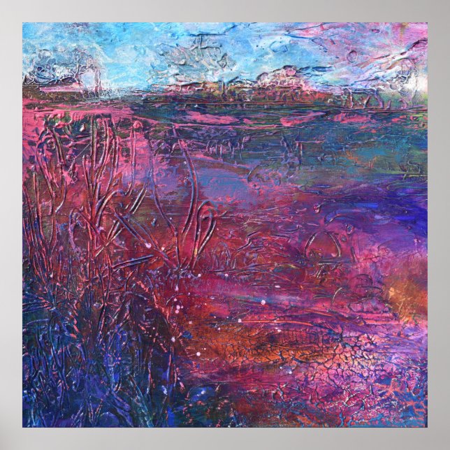 Poster Peinture Abstraite texturée violet rose (Devant)