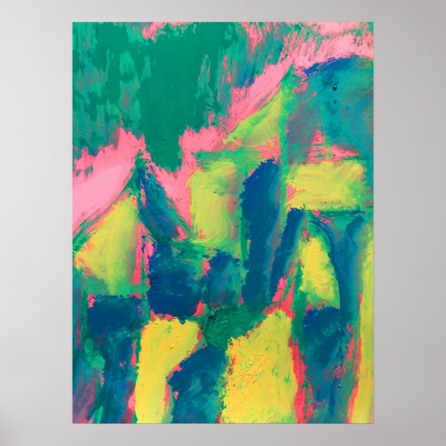 Poster Peinture Abstraite verte et rose Art Abstrait Abst (Devant)