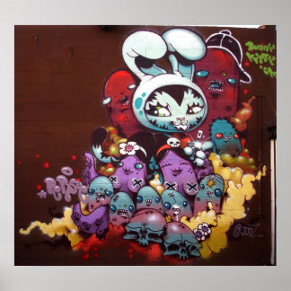 Poster Peinture aérosol Lapin Kitty sur mur
