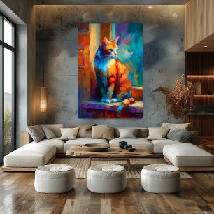 Poster Peinture Animale De Chat Impressionniste Colorée