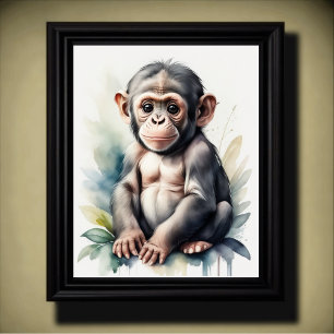 Poster Peinture aquarelle bébé chimpanzé nurserie 5:4