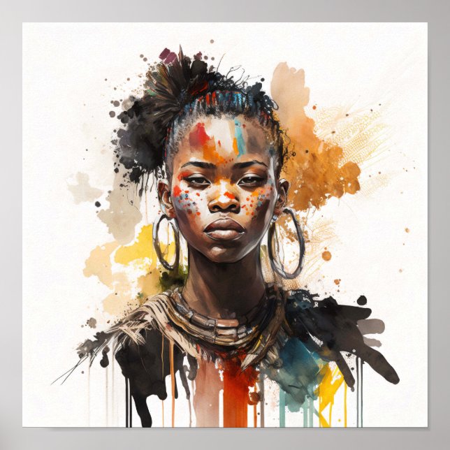 Poster Peinture aquarelle, Belles femmes de la tribu afri (Devant)