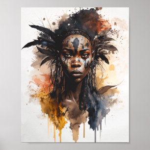 Poster Peinture aquarelle, Belles femmes de la tribu afri