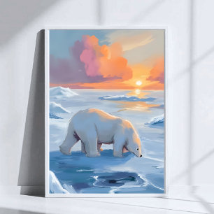 Poster Peinture aquarelle d'animal d'ours polaire d'hiver
