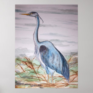 Poster Peinture aquarelle de Blue Heron