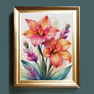 Poster Peinture aquarelle de Gladiolas V