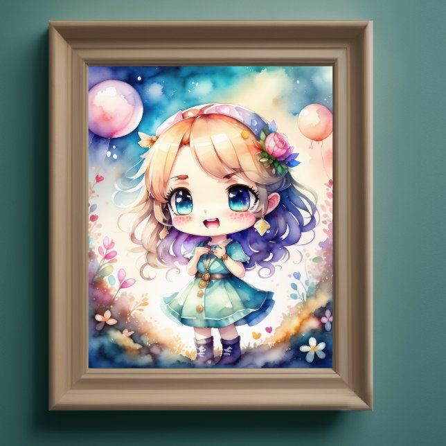 Poster Peinture aquarelle de Kawaii Chibi Female (Créateur téléchargé)
