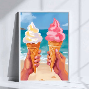Poster Peinture aquarelle de la plage de crème glacée océ