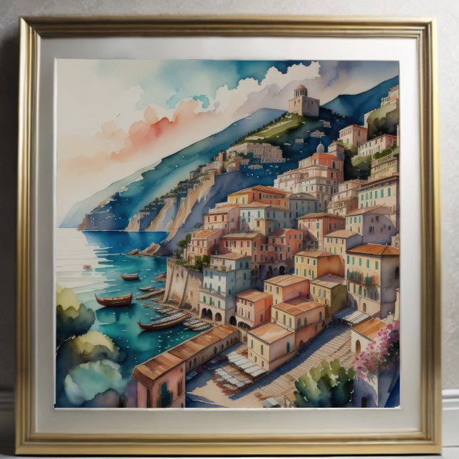 Poster Peinture aquarelle de la ville méditerranéenne eur (Créateur téléchargé)