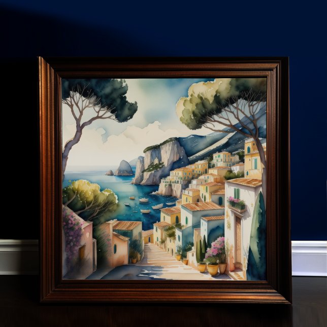 Poster Peinture aquarelle de la ville méditerranéenne eur (Créateur téléchargé)
