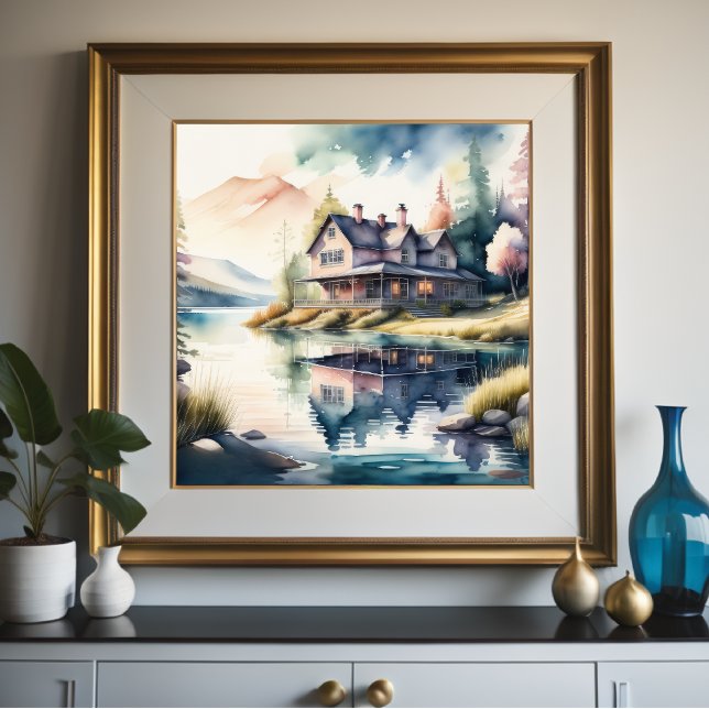 Poster Peinture aquarelle de Lake House (Créateur téléchargé)