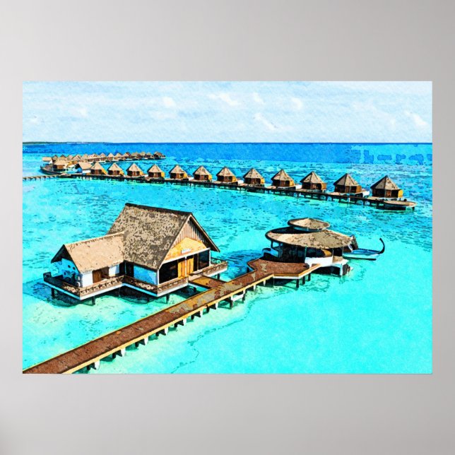 Poster Peinture aquarelle de Maldives Resort (Devant)