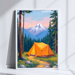 Poster Peinture aquarelle de montagne de camping nature