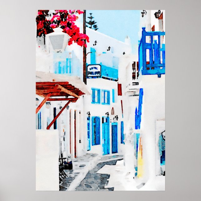 Poster Peinture aquarelle de Mykonos (Devant)